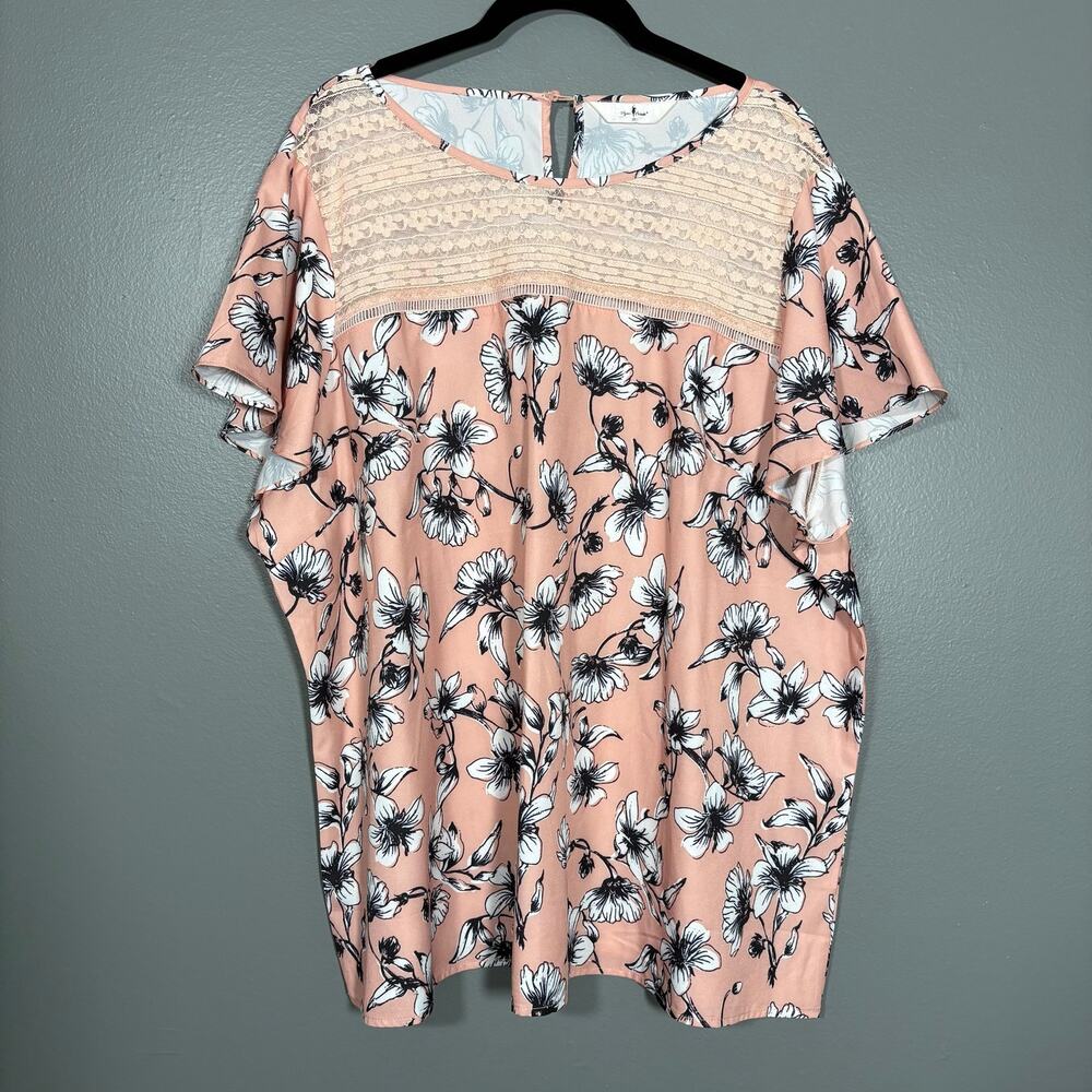 Agnes Orinda Pink Floral Lace Trim Top Coquette Fairy - 3X - Women's Plus Size